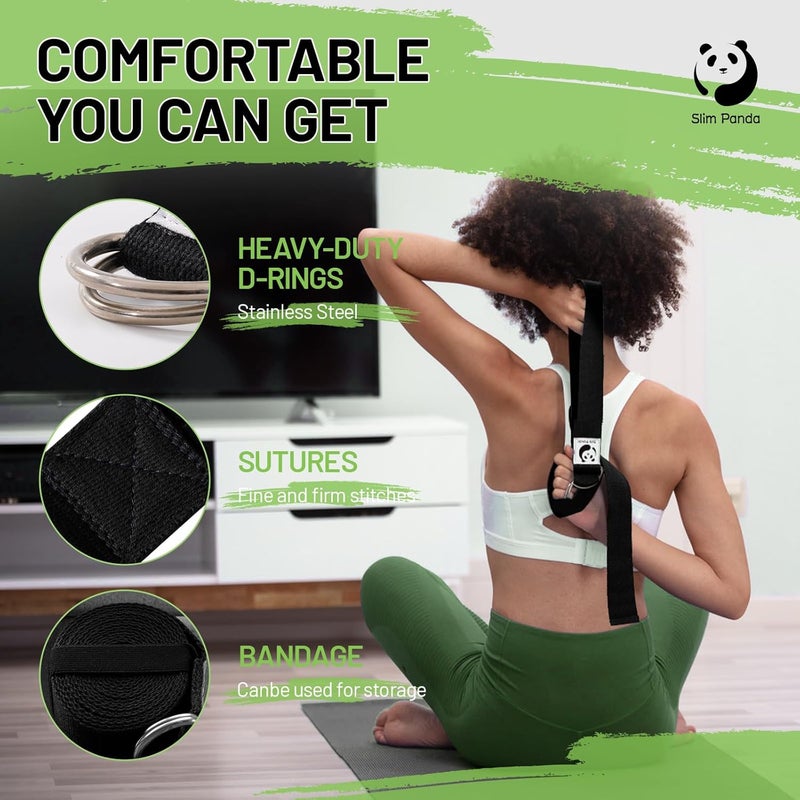 Slim Panda Yoga Strap for Stretching,Cotton Yoga Strap with Adjustable D-Ring Buckle,Non-Elastic Yoga Belt for Pilates,Gym Workouts,Physical Therapy,Improve Flexibility - Image 3